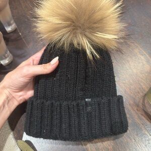 RUDSAK Black Knit Hat with Tan Pom Pom